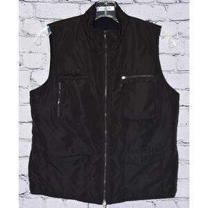 RIVAMONTI Quilted Lined Utility Sleeveless Black Vest Zipper Front Size S